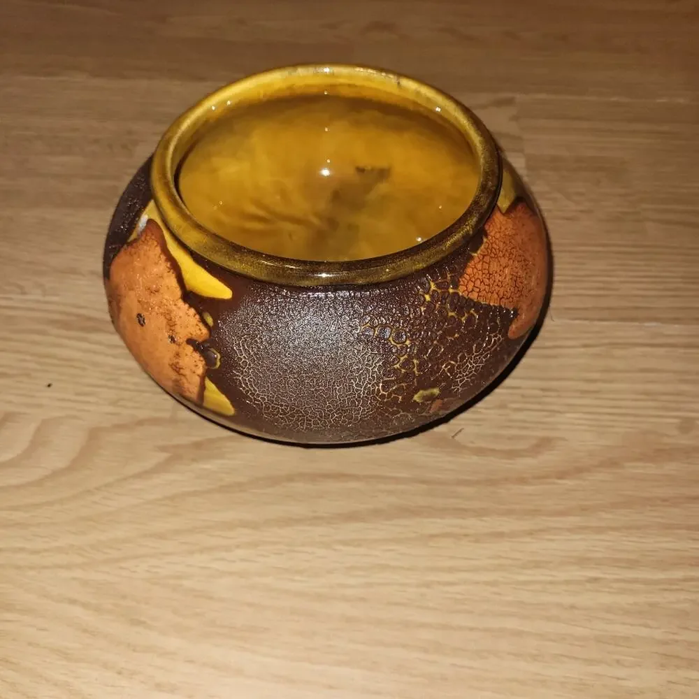 Vtg 70s Royal Hagar Earth Wrap Crackle Lava Glaze Pottery Planter Lot Of 2 Bowls - Picture 11 of 13